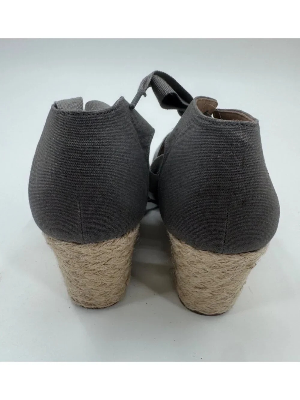 Vionic Kaitlyn Metallic Pewter Espadrille Wedge Shoes With Ribbon Tie Size 9.5
